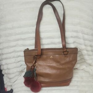 Fossil Tan Leather Shoulder Bag With New Added Hang Charm